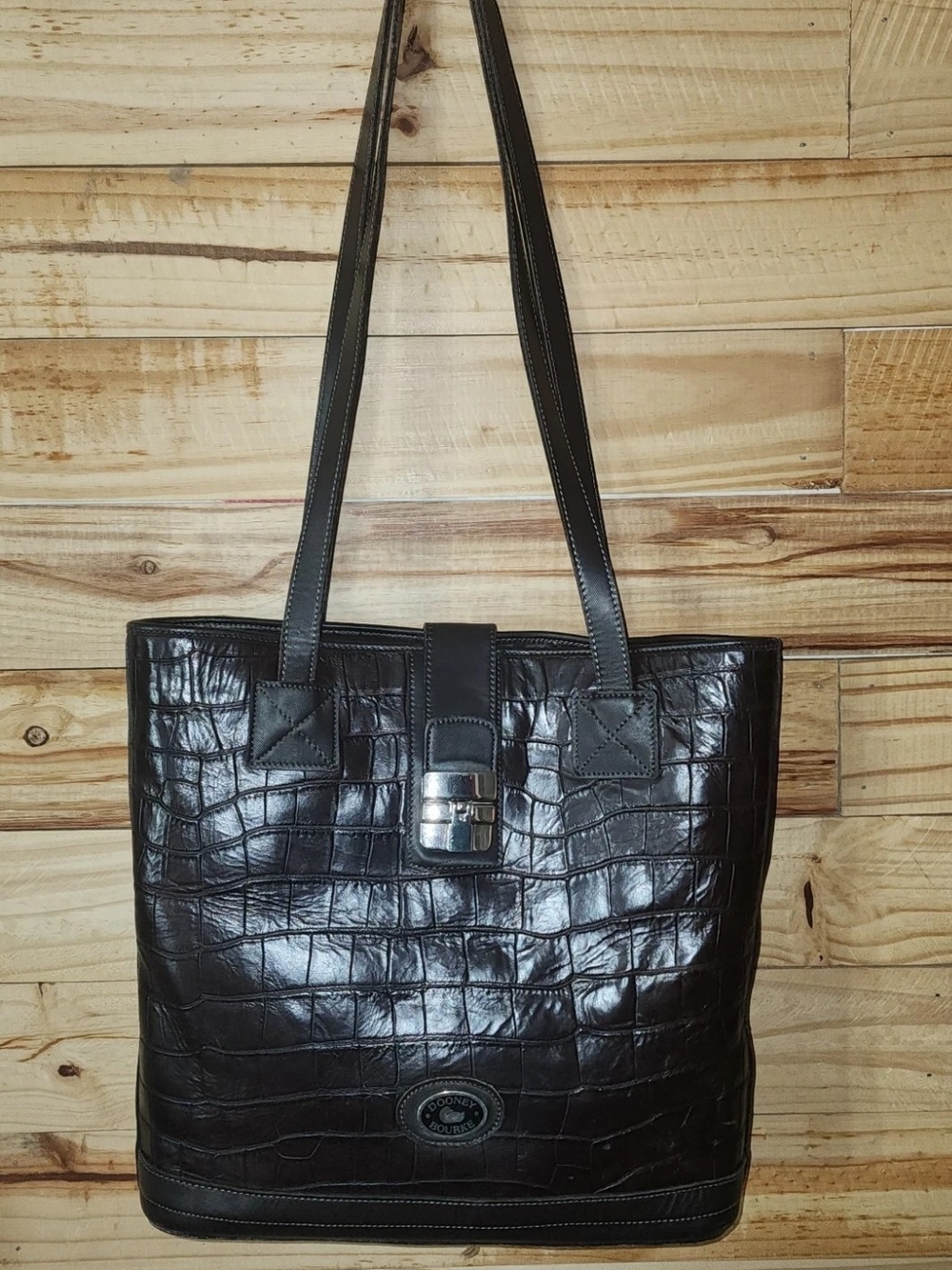 Dooney & Bourke Black Croc-Embossed East West Leather Tote